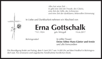 Traueranzeige von Erna Gottschalk von Pegnitz-Zeitung