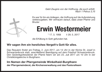 Traueranzeige von Erwin Westermeier von Der Bote