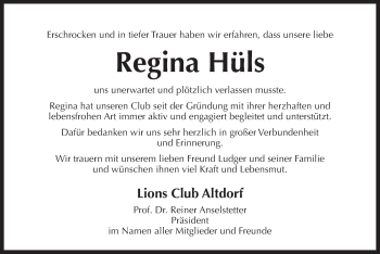 Traueranzeige von Regina Hüls von Der Bote