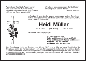 Traueranzeige von Heidi Müller von Der Bote