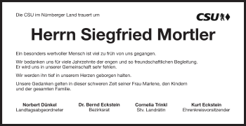 Traueranzeige von Siegfried Mortler von Pegnitz-Zeitung