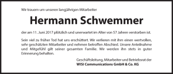 Traueranzeige von Hermann Schwemmer von Hersbrucker Zeitung