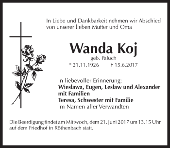 Traueranzeige von Wanda Koj von Pegnitz-Zeitung