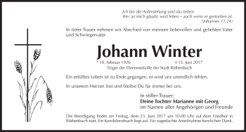 Traueranzeige von Johann Winter von Pegnitz-Zeitung
