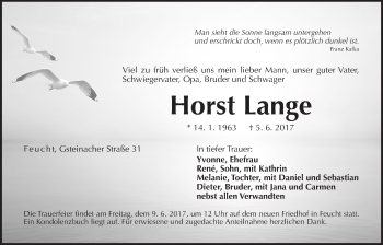 Traueranzeige von Horst Lange von Der Bote