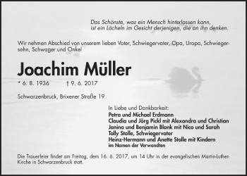 Traueranzeige von Joachim Müller von Der Bote