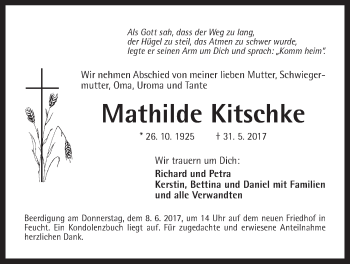 Traueranzeige von Mathilde Kitschke von Der Bote