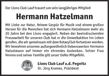 Traueranzeige von Hermann Hatzelmann von Pegnitz-Zeitung