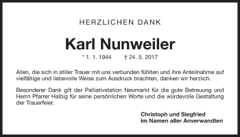 Traueranzeige von Karl Nunweiler von Der Bote