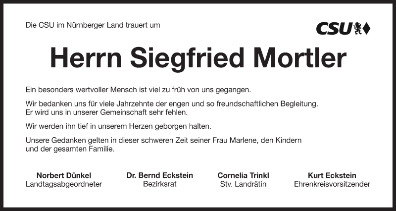  Traueranzeige für Siegfried Mortler vom 24.06.2017 aus Der Bote