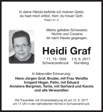 Traueranzeige von Heidi Graf von Der Bote