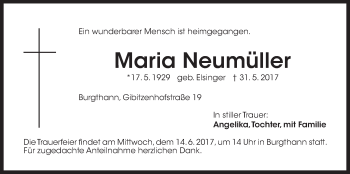 Traueranzeige von Maria Neumüller von Der Bote