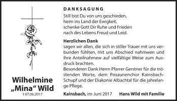 Traueranzeige von Wilhelmine Wild von Hersbrucker Zeitung