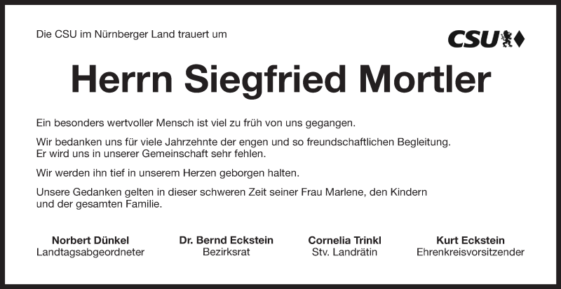  Traueranzeige für Siegfried Mortler vom 24.06.2017 aus Pegnitz-Zeitung