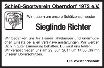 Traueranzeige von Sieglinde Richter von Pegnitz-Zeitung