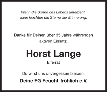 Traueranzeige von Horst Lange von Der Bote