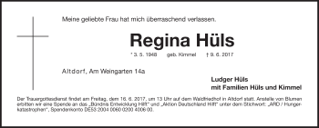 Traueranzeige von Regina Hüls von Der Bote