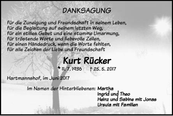 Traueranzeige von Kurt Rücker von Hersbrucker Zeitung