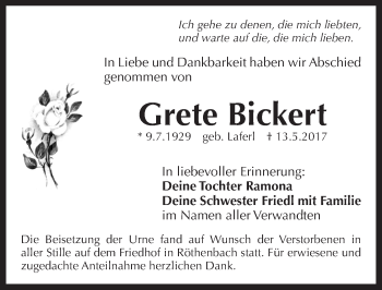 Traueranzeige von Grete Bickert von Pegnitz-Zeitung