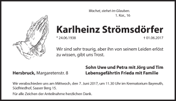 Traueranzeige von Karlheinz Strömsdörfer von Hersbrucker Zeitung