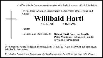 Traueranzeige von Willibald Hartl von Der Bote