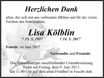 Traueranzeige von Lisa Kölblin von Der Bote
