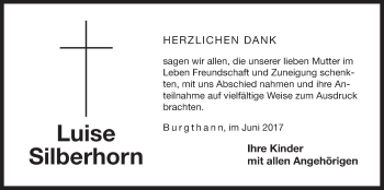 Traueranzeige von Luise Silberhorn von Der Bote