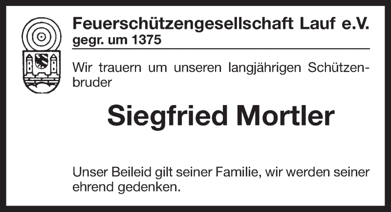  Traueranzeige für Siegfried Mortler vom 26.06.2017 aus Pegnitz-Zeitung