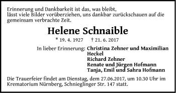 Traueranzeige von Helene Schnaible von Der Bote