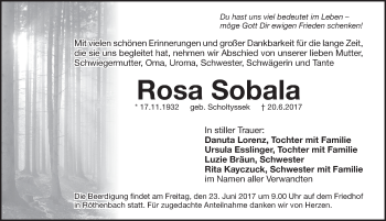 Traueranzeige von Rosa Sobala von Pegnitz-Zeitung