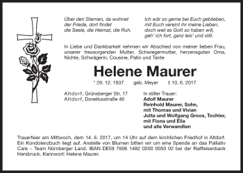 Traueranzeige von Helene Maurer von Der Bote