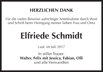 Traueranzeige von Elfriede Schmidt von Pegnitz-Zeitung