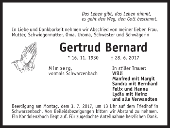Traueranzeige von Gertrud Bernard von Der Bote
