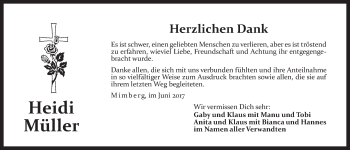 Traueranzeige von Heidi Müller von Der Bote