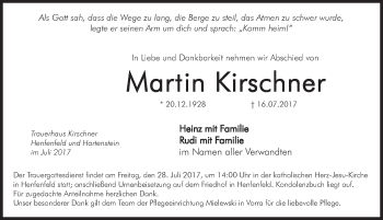 Traueranzeige von Martin Kirschner von Hersbrucker Zeitung
