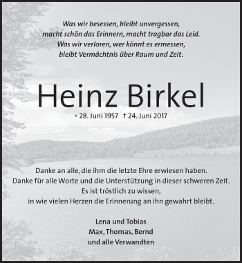Traueranzeige von Heinz Birkel von Pegnitz-Zeitung