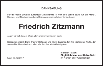Traueranzeige von Friedrich Zitzmann von Pegnitz-Zeitung
