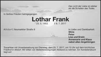 Traueranzeige von Lothar Frank von Der Bote