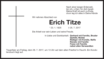 Traueranzeige von Erich Titze von Der Bote