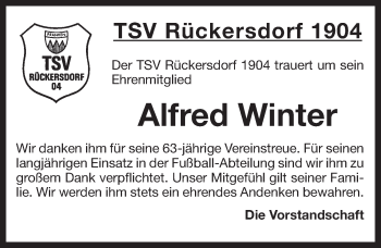 Traueranzeige von Alfred Winter von Pegnitz-Zeitung