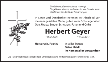 Traueranzeige von Herbert Geyer von Hersbrucker Zeitung