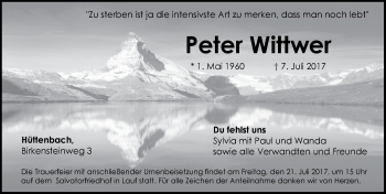 Traueranzeige von Peter Wittwer von Pegnitz-Zeitung