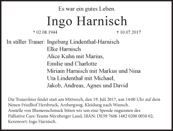 Traueranzeige von Ingo Harnisch von Hersbrucker Zeitung