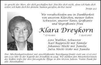 Traueranzeige von Klara Dreykorn von Pegnitz-Zeitung