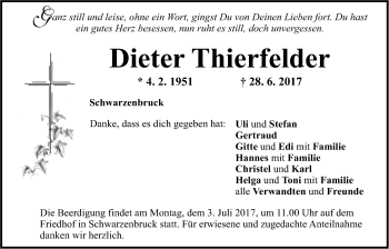Traueranzeige von Dieter Thierfelder von Der Bote
