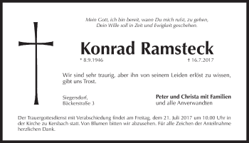 Traueranzeige von Konrad Ramsteck von Pegnitz-Zeitung