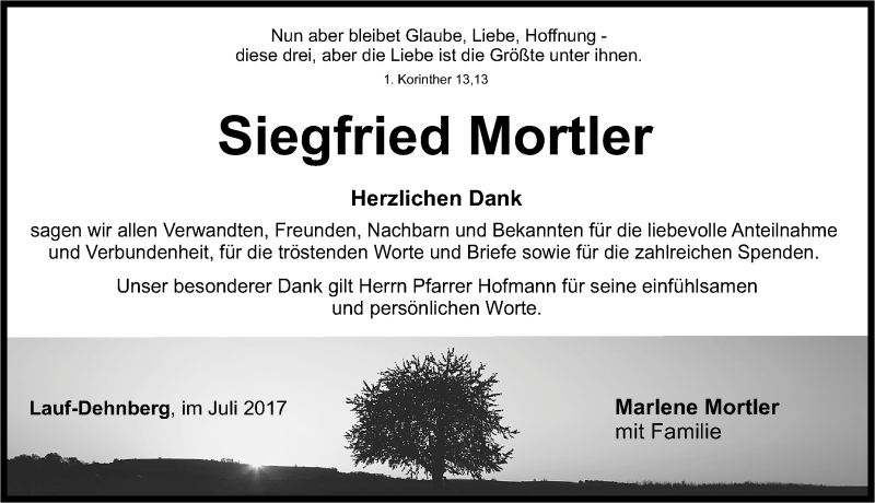  Traueranzeige für Siegfried Mortler vom 22.07.2017 aus Pegnitz-Zeitung