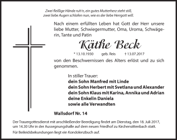 Traueranzeige von Käthe Beck von Hersbrucker Zeitung