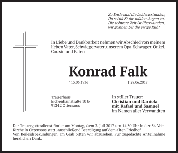 Traueranzeige von Konrad Falk von Pegnitz-Zeitung