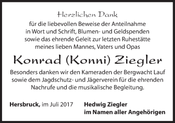 Traueranzeige von Konrad Ziegler von Hersbrucker Zeitung
